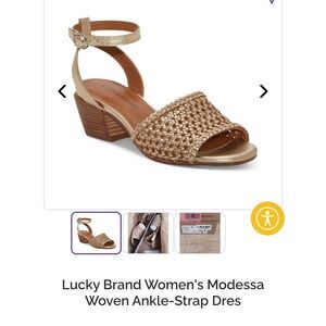 Lucky Brand Modessa Woven Ankle Strap Sandals Gold Metallic Leather LK-MODESSA